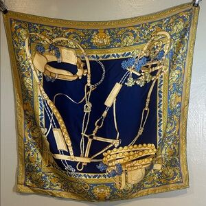 Loewe Elegant Blue and Gold Scarf